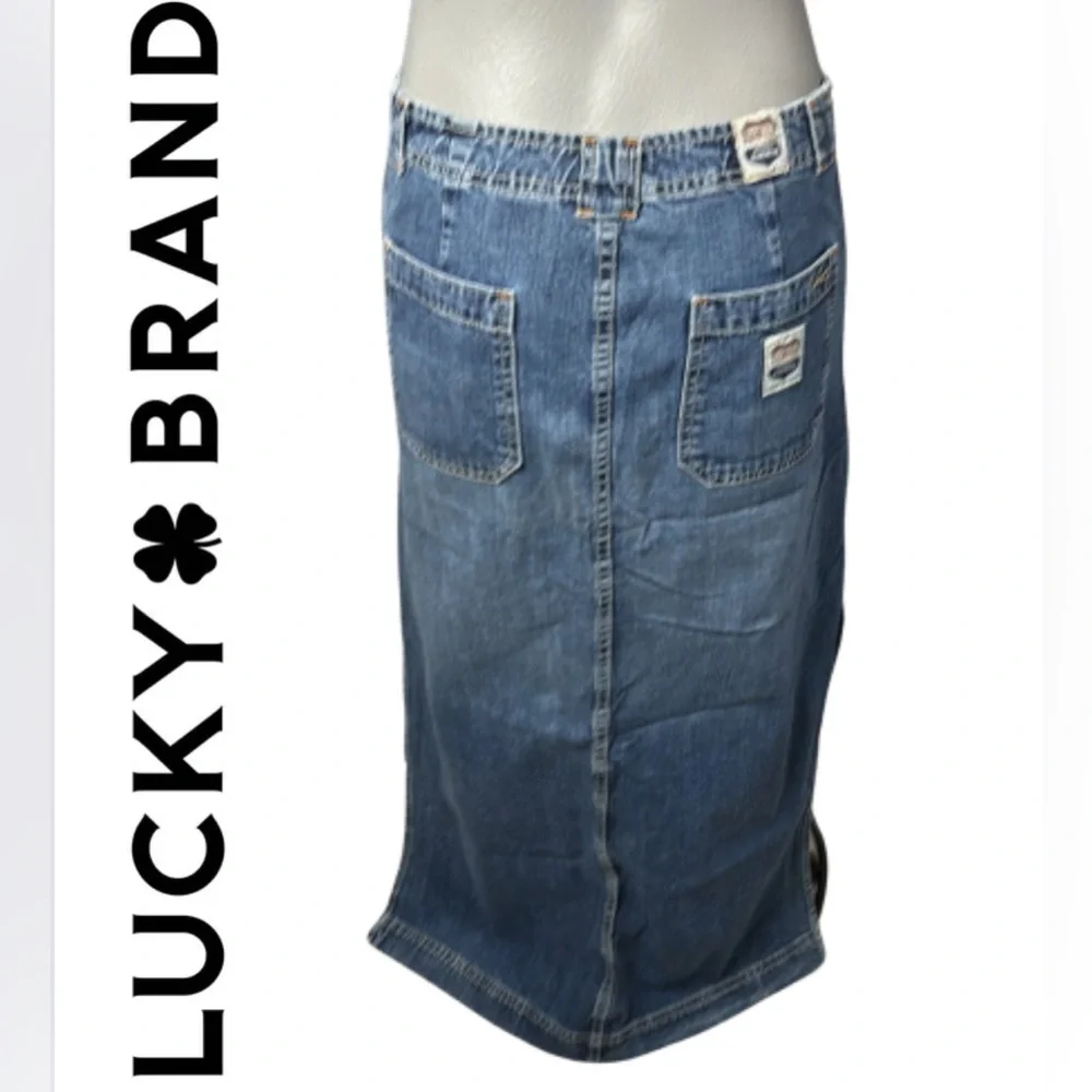 Lucky Brand Denim Maxi Skirt | Vintage Style | Size 4/27 | Side Slits - Picture 7 of 16